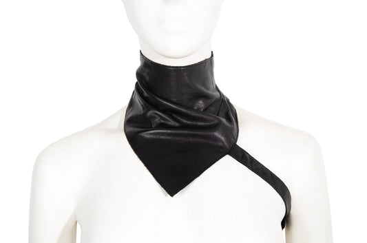 90s Costume National black leather strapped bandana / Made in Italy