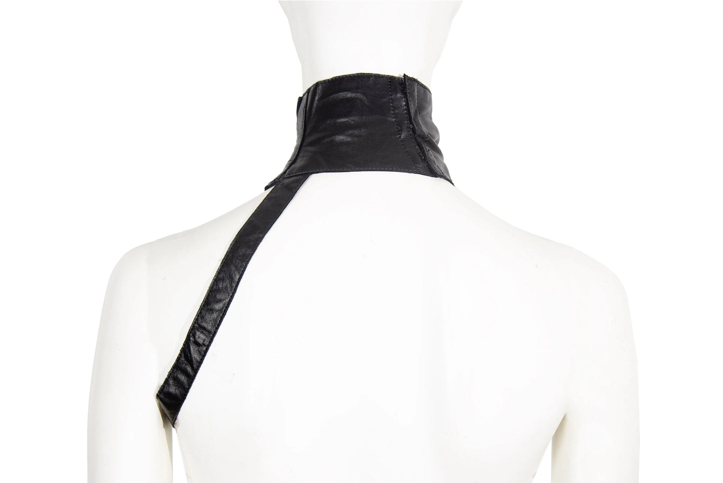 90s Costume National black leather strapped bandana / Made in Italy