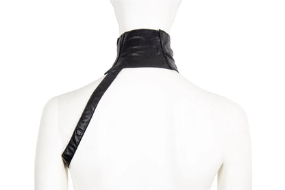 90s Costume National black leather strapped bandana / Made in Italy