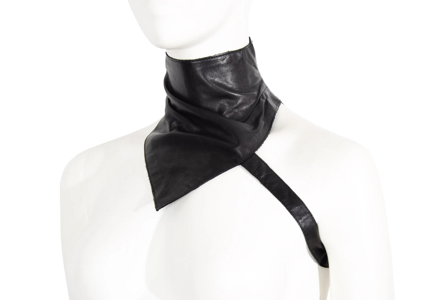 90s Costume National black leather strapped bandana / Made in Italy