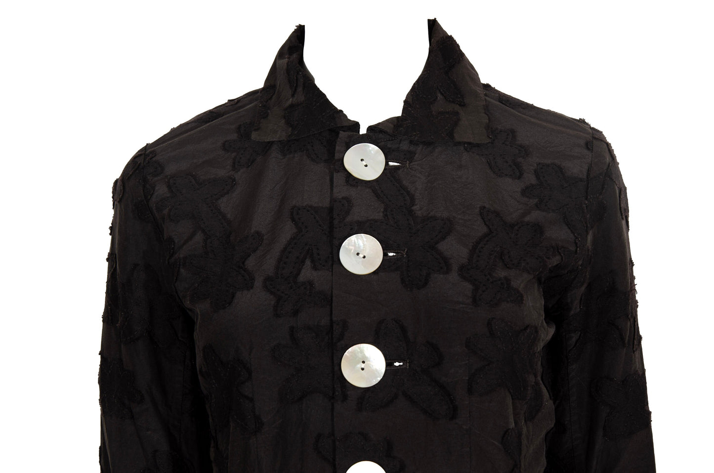 Vintage Masahiro Miyazaki oversized mother of pearl buttons jacquard fitted waist silk blend blouse / Made in Japan