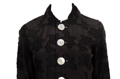 Vintage Masahiro Miyazaki oversized mother of pearl buttons jacquard fitted waist silk blend blouse / Made in Japan