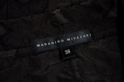 Vintage Masahiro Miyazaki oversized mother of pearl buttons jacquard fitted waist silk blend blouse / Made in Japan