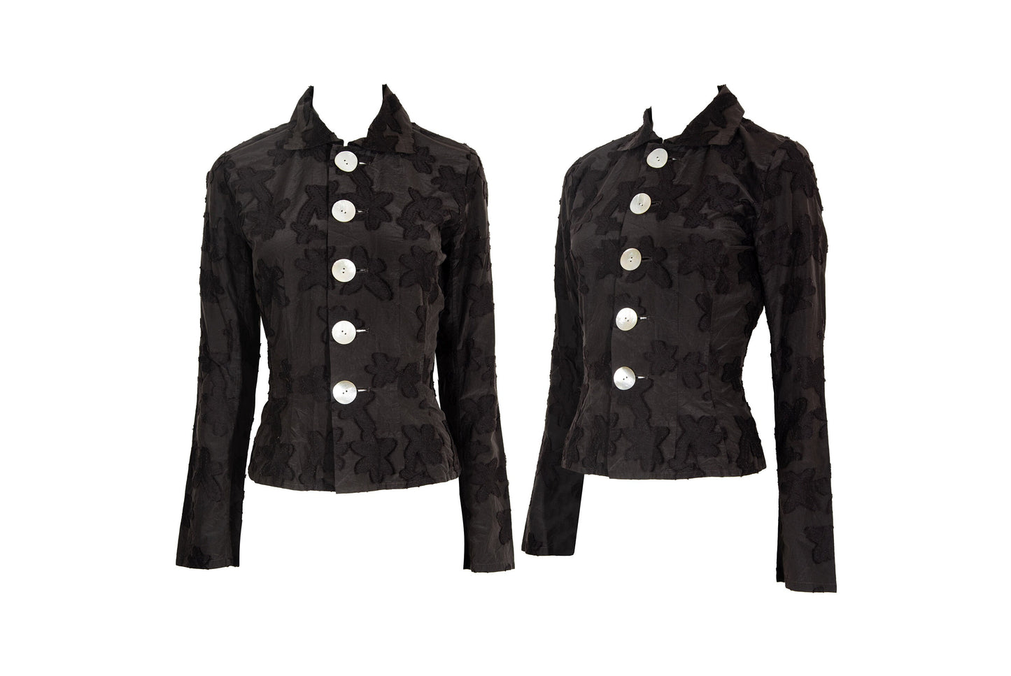 Vintage Masahiro Miyazaki oversized mother of pearl buttons jacquard fitted waist silk blend blouse / Made in Japan