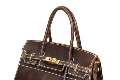 Vintage "Birkin" style Japanese brand faded brown leather "Firkin" bag