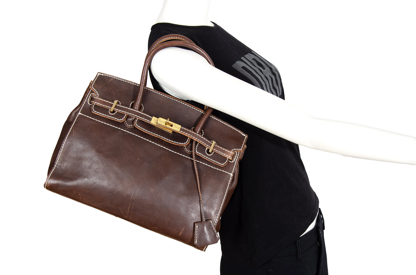 Vintage "Birkin" style Japanese brand faded brown leather "Firkin" bag