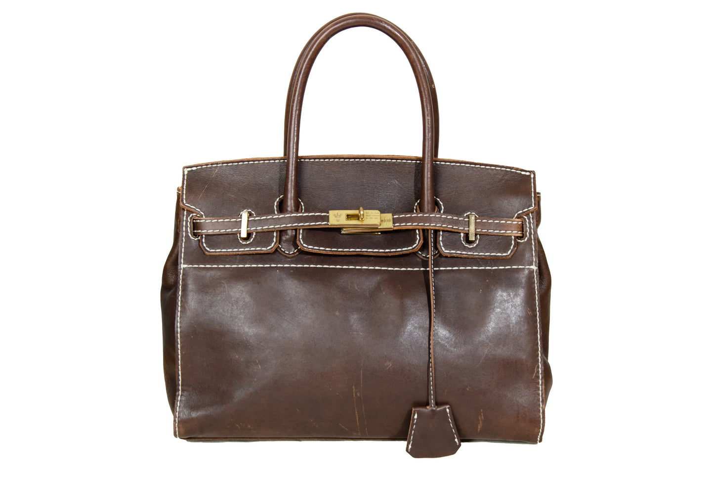 Vintage "Birkin" style Japanese brand faded brown leather "Firkin" bag