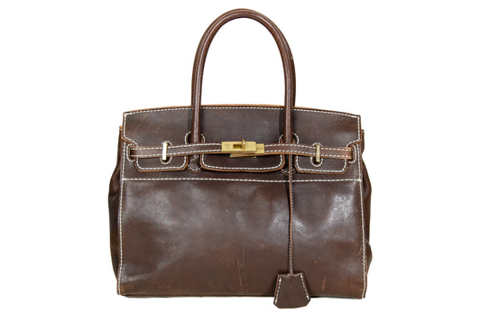 Vintage "Birkin" style Japanese brand faded brown leather "Firkin" bag