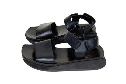 1999 Prada sporty black leather chunky platform sandals / 90s Prada vintage minimalist leather flatform velcro sandals / Made in Italy
