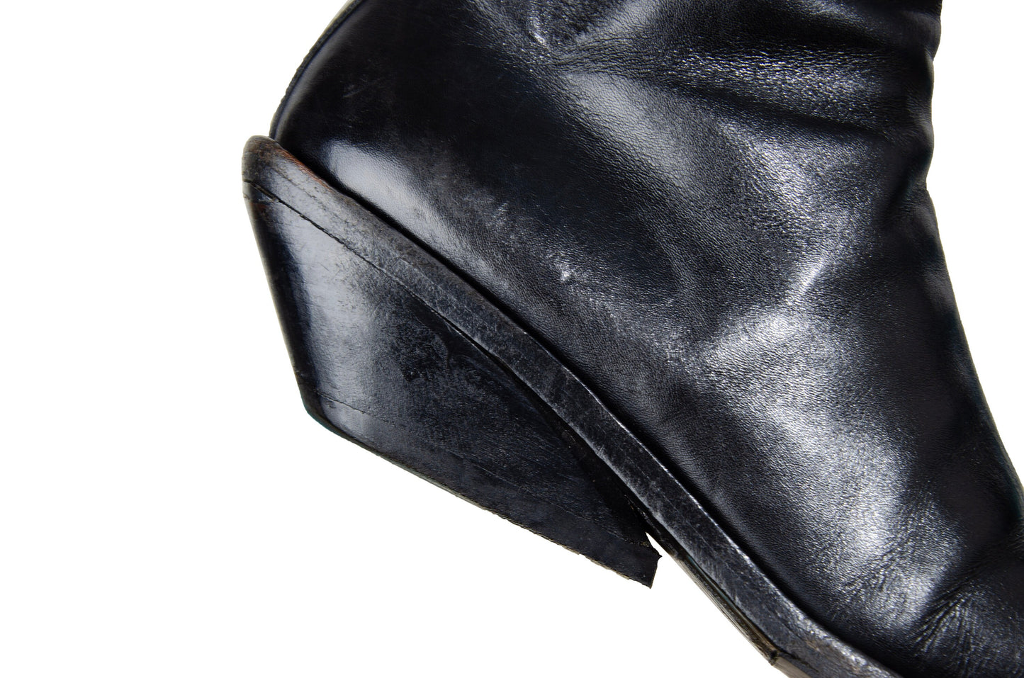 Vintage Ann Demeulemeester slanted heel black leather sock boots