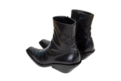 Vintage Ann Demeulemeester slanted heel black leather sock boots