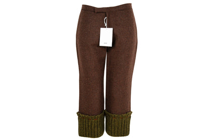 Vintage "I Wish" by Yohji Yamamoto brown wool capri pants with green rib knit cuffs / New old stock / Made in Japan