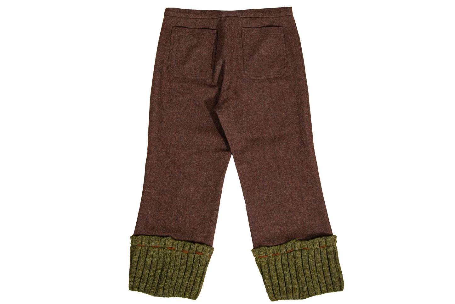 Vintage "I Wish" by Yohji Yamamoto brown wool capri pants with green rib knit cuffs / New old stock / Made in Japan