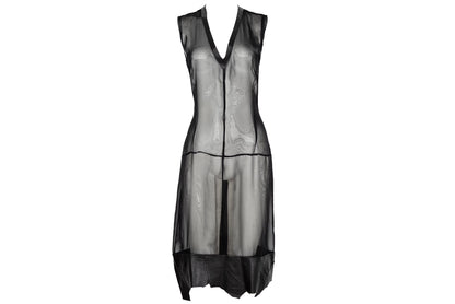 Vintage Jean Colonna sheer black mesh leather patchwork hem dress