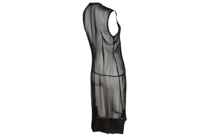 Vintage Jean Colonna sheer black mesh leather patchwork hem dress
