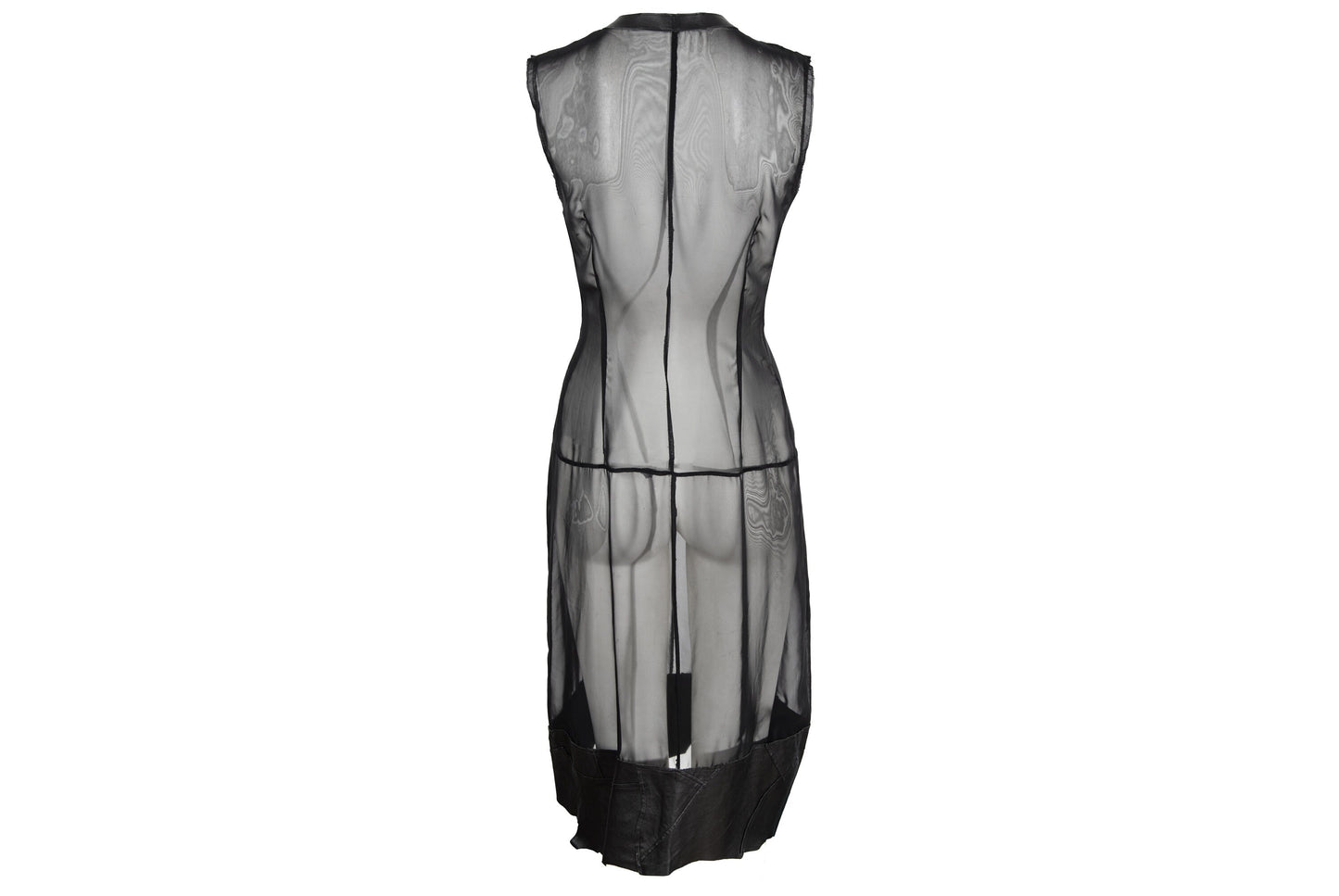 Vintage Jean Colonna sheer black mesh leather patchwork hem dress