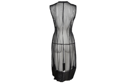 Vintage Jean Colonna sheer black mesh leather patchwork hem dress