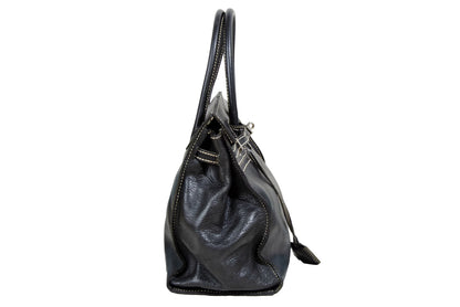 Vintage "Birkin" style black leather oversized bag / Made in Japan