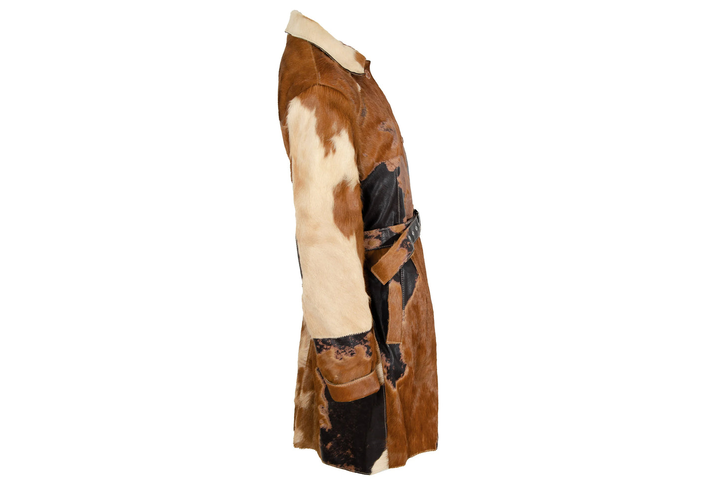 Vintage natural cowhide jacket / Devore pony hair belted trench coat / Made in Italy
