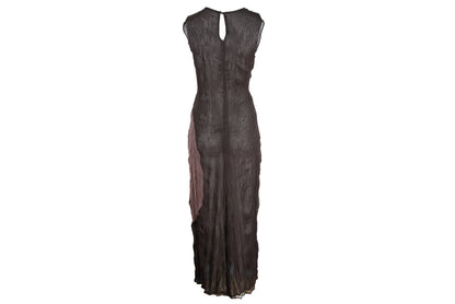 Vintage PierAntonioGaspari sleeveless sheer maxi dress / Avant garde crinkled geometrical pattern maxi dress / Made in Italy