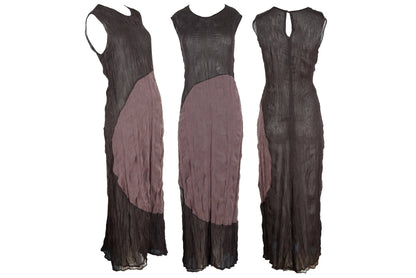 Vintage PierAntonioGaspari sleeveless sheer maxi dress / Avant garde crinkled geometrical pattern maxi dress / Made in Italy