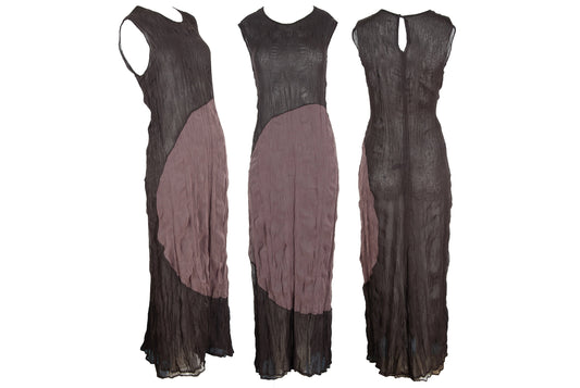 Vintage PierAntonioGaspari sleeveless sheer maxi dress / Avant garde crinkled geometrical pattern maxi dress / Made in Italy
