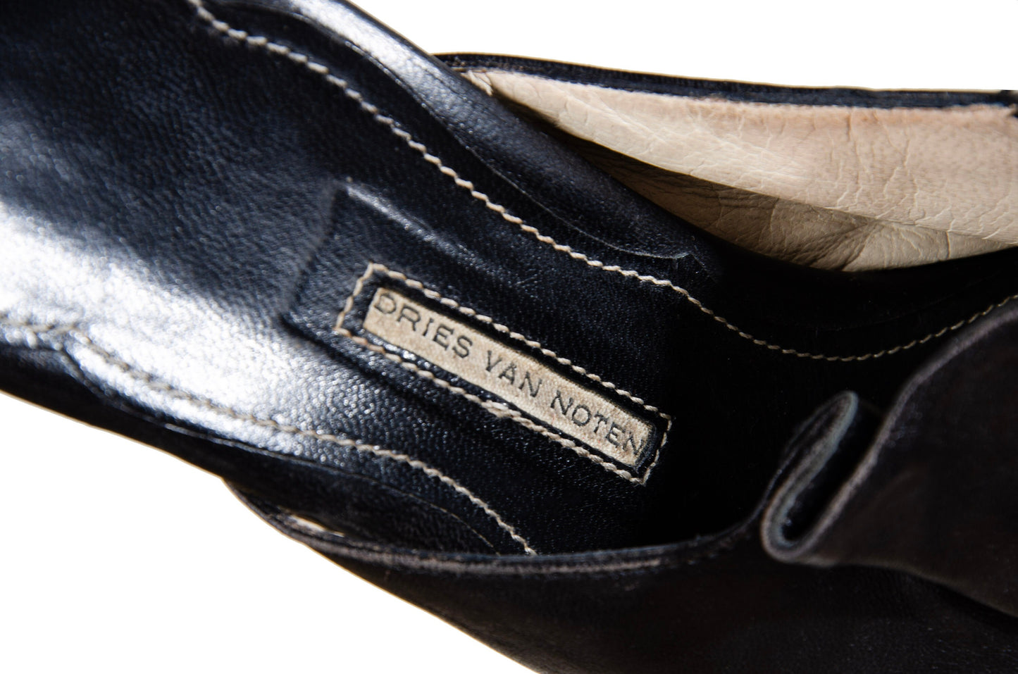 90s Dries Van Noten black leather Louis XV kitten heels mules / EU 40