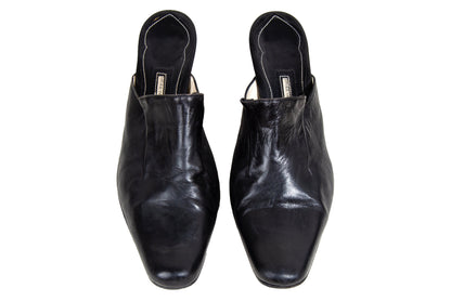 90s Dries Van Noten black leather Louis XV kitten heels mules / EU 40