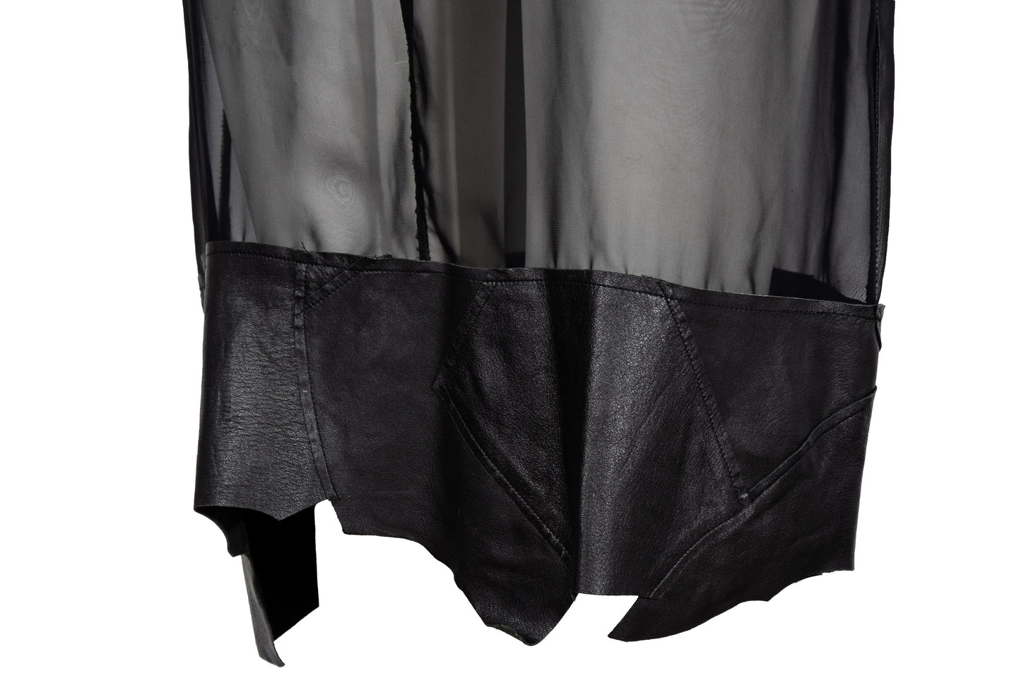 Vintage Jean Colonna sheer black mesh leather patchwork hem dress