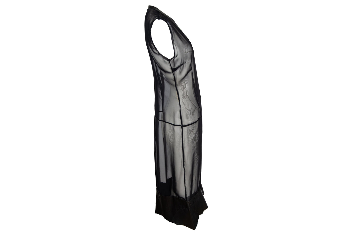 Vintage Jean Colonna sheer black mesh leather patchwork hem dress