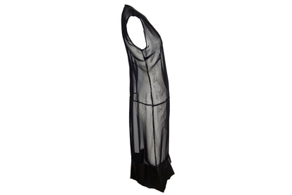 Vintage Jean Colonna sheer black mesh leather patchwork hem dress