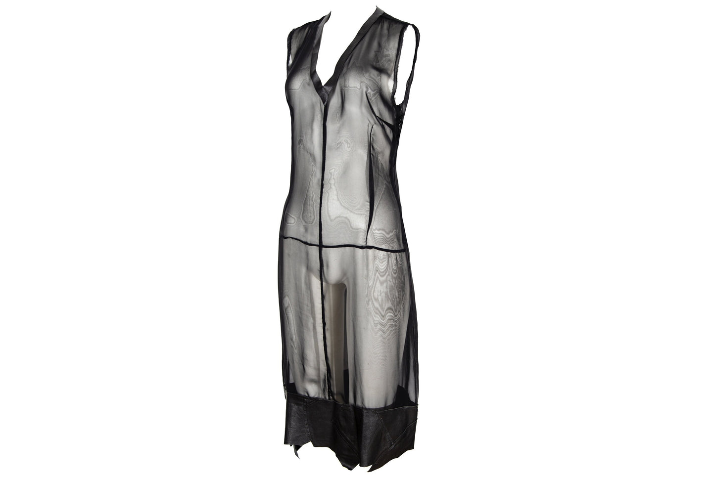 Vintage Jean Colonna sheer black mesh leather patchwork hem dress