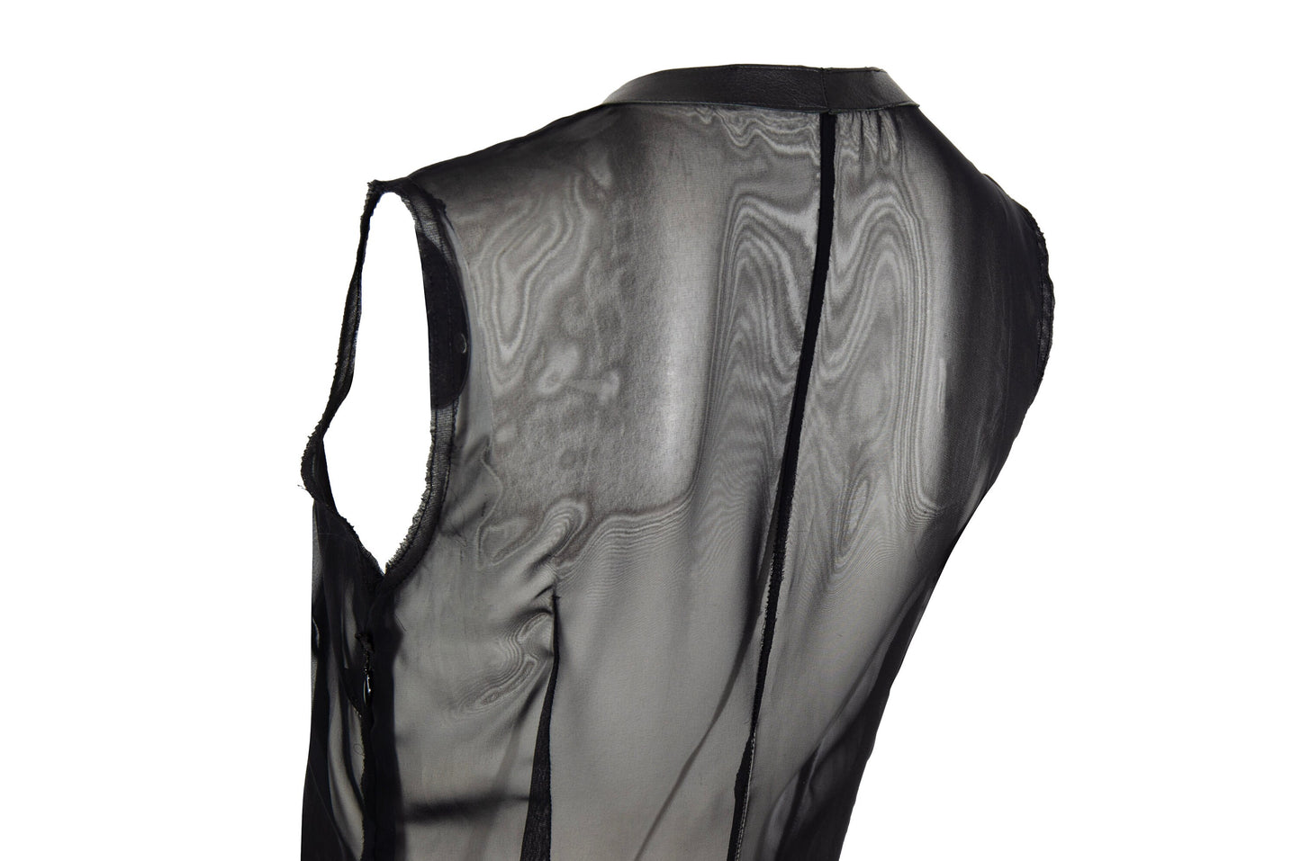 Vintage Jean Colonna sheer black mesh leather patchwork hem dress