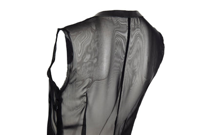 Vintage Jean Colonna sheer black mesh leather patchwork hem dress