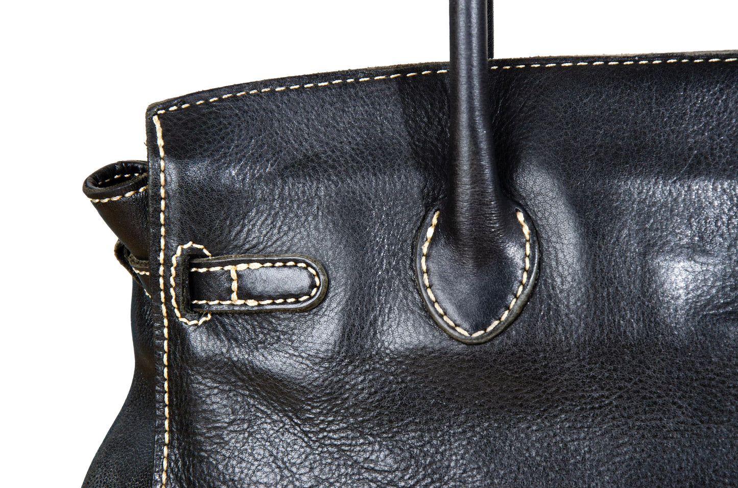 Vintage "Birkin" style black leather oversized bag / Made in Japan