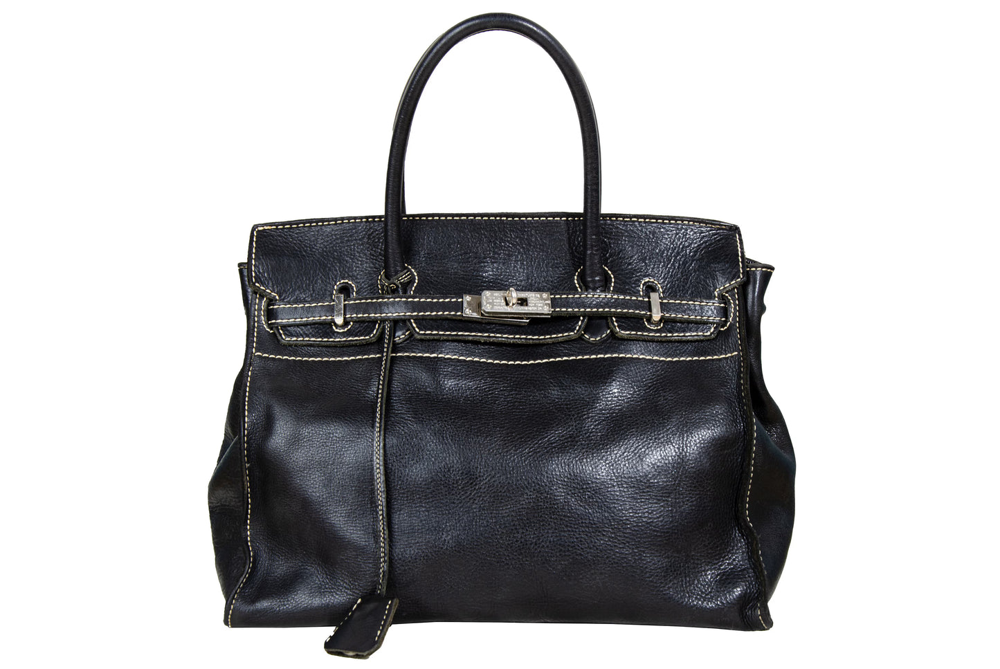 Vintage "Birkin" style black leather oversized bag / Made in Japan