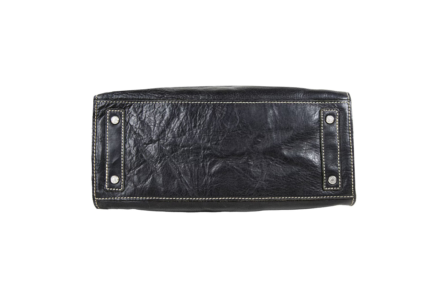 Vintage "Birkin" style black leather oversized bag / Made in Japan