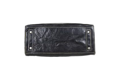 Vintage "Birkin" style black leather oversized bag / Made in Japan