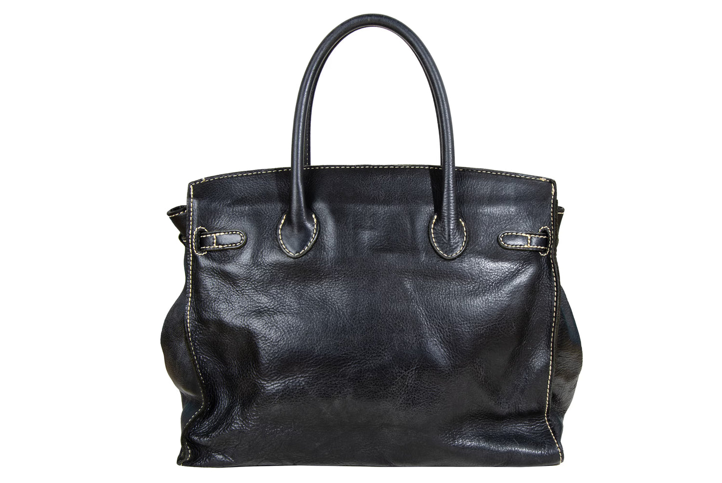 Vintage "Birkin" style black leather oversized bag / Made in Japan