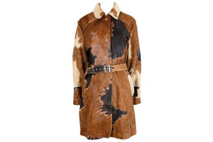 Vintage natural cowhide jacket / Devore pony hair belted trench coat / Made in Italy