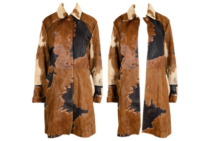 Vintage natural cowhide jacket / Devore pony hair belted trench coat / Made in Italy