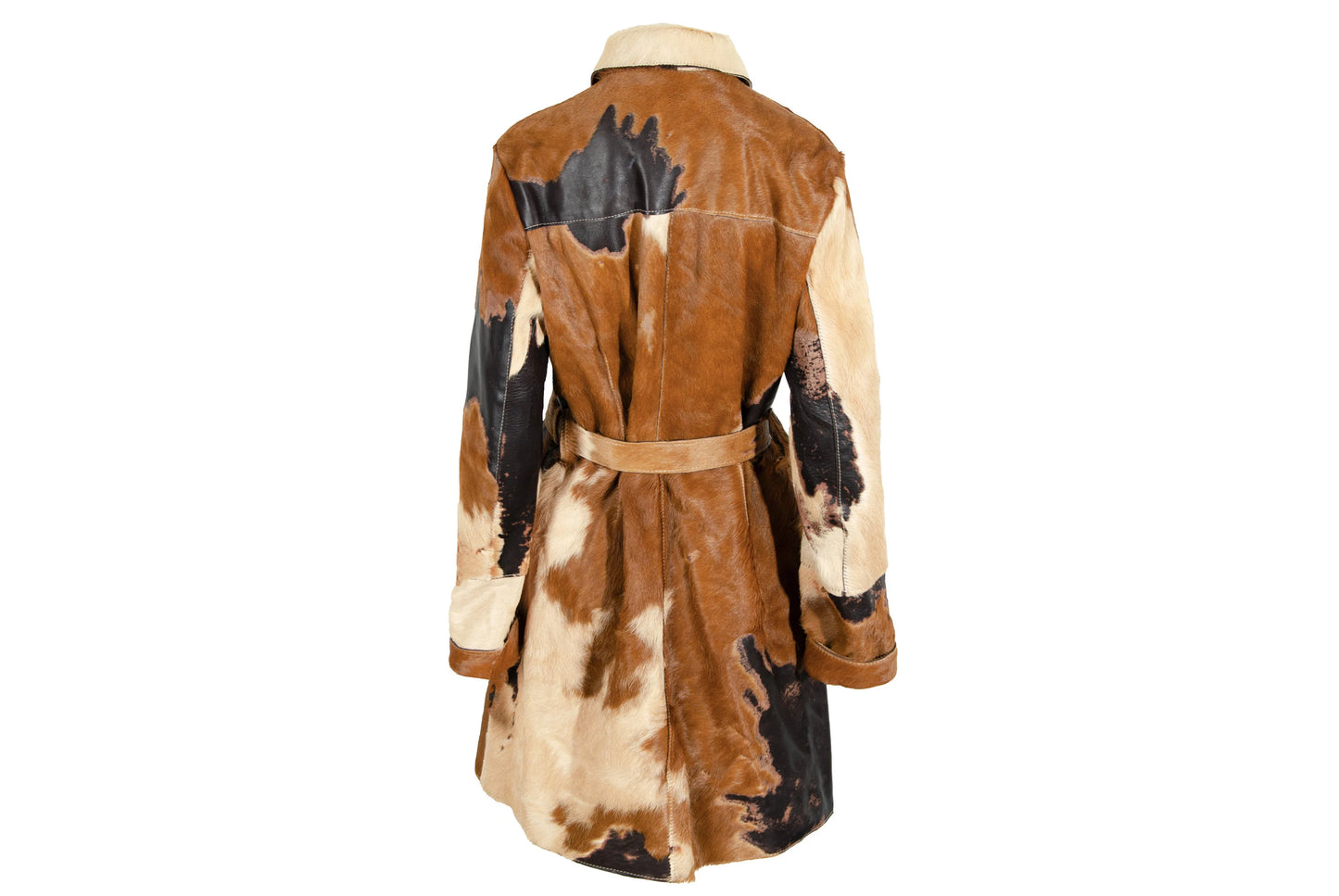 Vintage natural cowhide jacket / Devore pony hair belted trench coat / Made in Italy