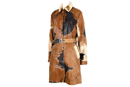 Vintage natural cowhide jacket / Devore pony hair belted trench coat / Made in Italy