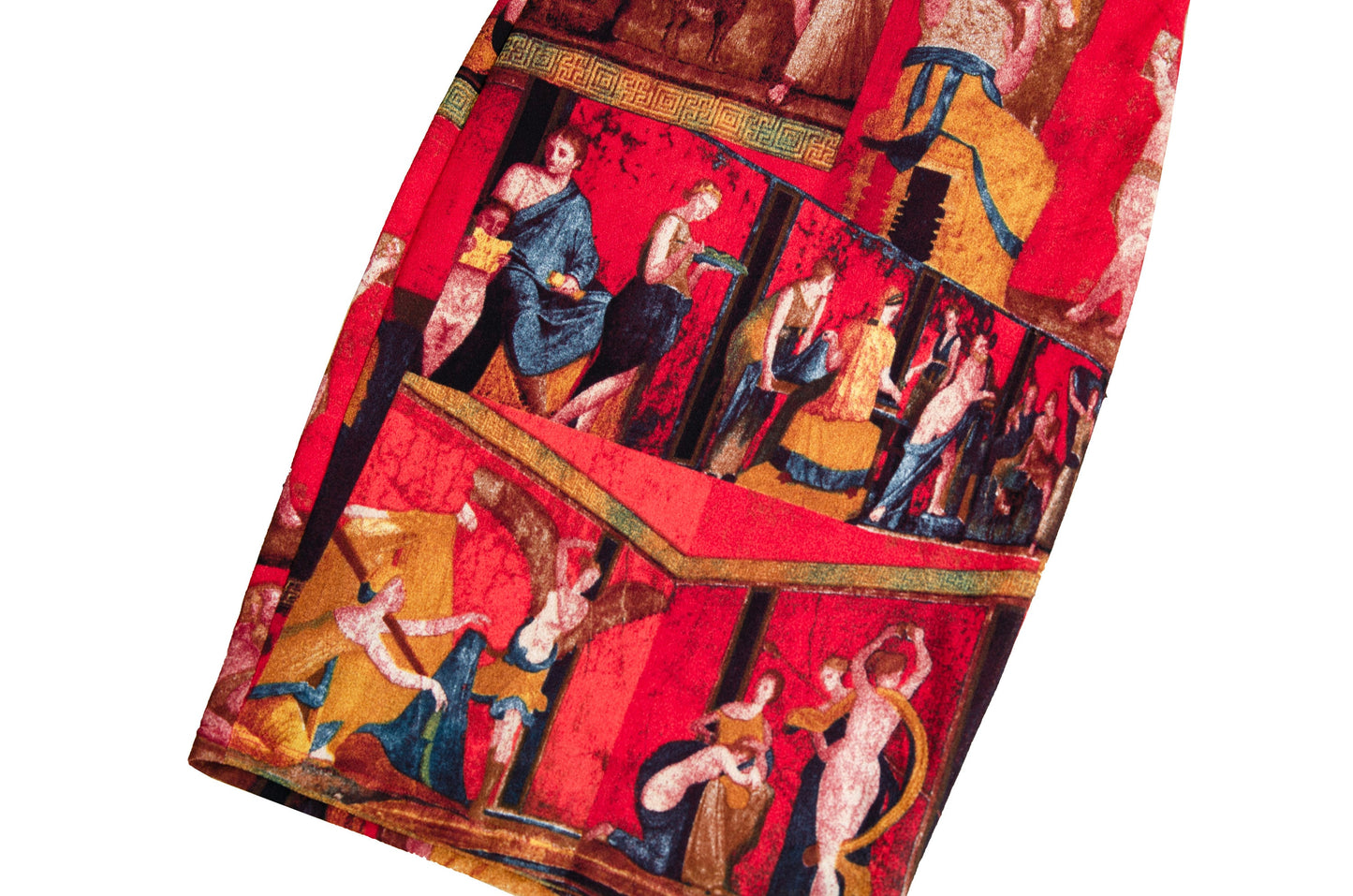 90s printed red mesh two piece set / Halter neck top and skirt set / Ancient Rome, antique print / Made in Spain