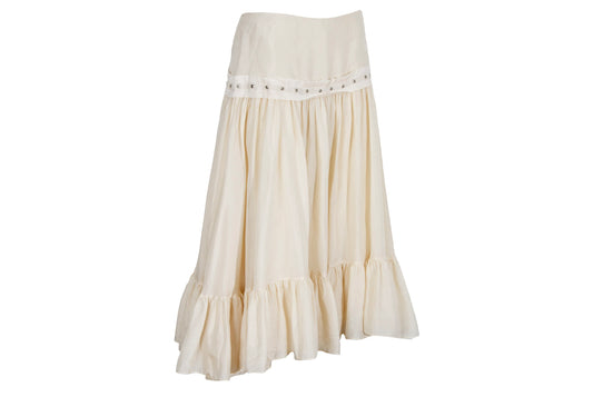 Vintage Chloé 100% silk voluminous ruffle skirt / Early 2000s Chloé pure silk cream skirt / Made in France