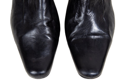 90s Dries Van Noten black leather Louis XV kitten heels mules / EU 40