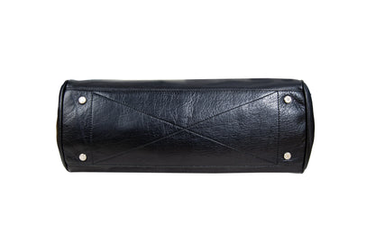 Vintage Japanese brand black leather turnlock east west "Firkin" bag / Black pebbled leather baguette bag / Made in Japan