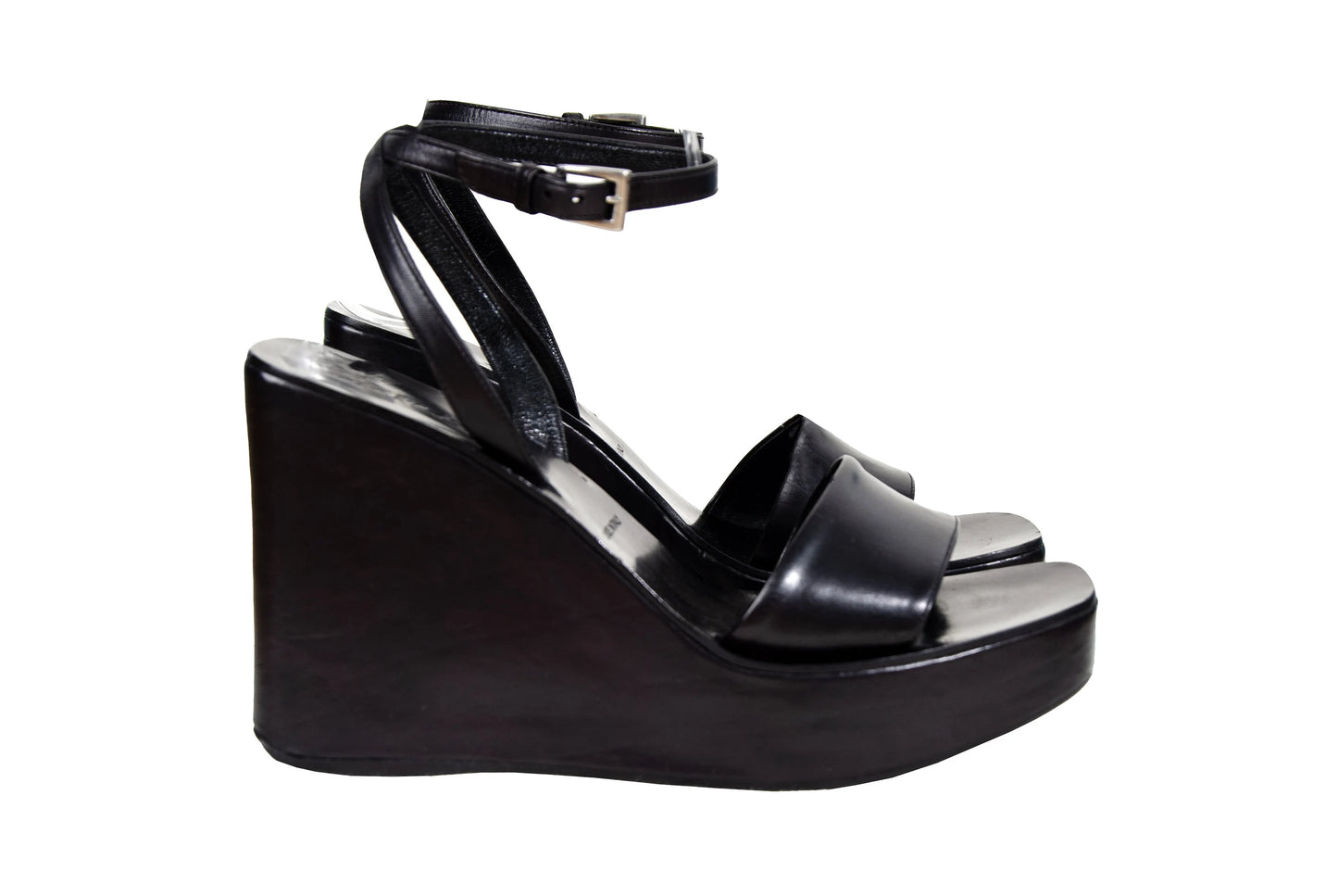 1999 Prada black leather platform sandals / Made in Italy