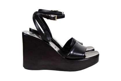 1999 Prada black leather platform sandals / Made in Italy