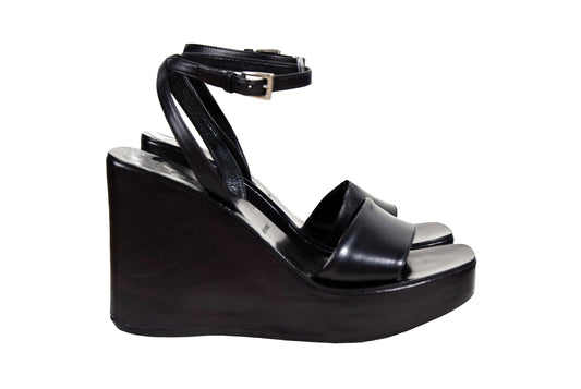 1999 Prada black leather platform sandals / Made in Italy